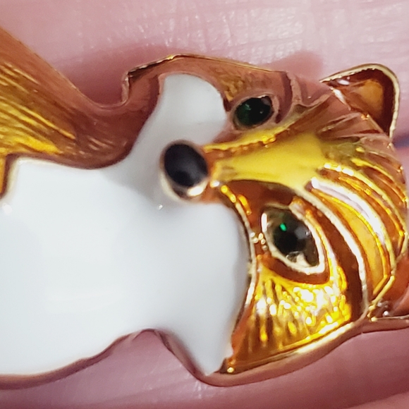 Fox brooch enamel crystal orange copper fall autumn animal woodland pendant - Picture 12 of 14